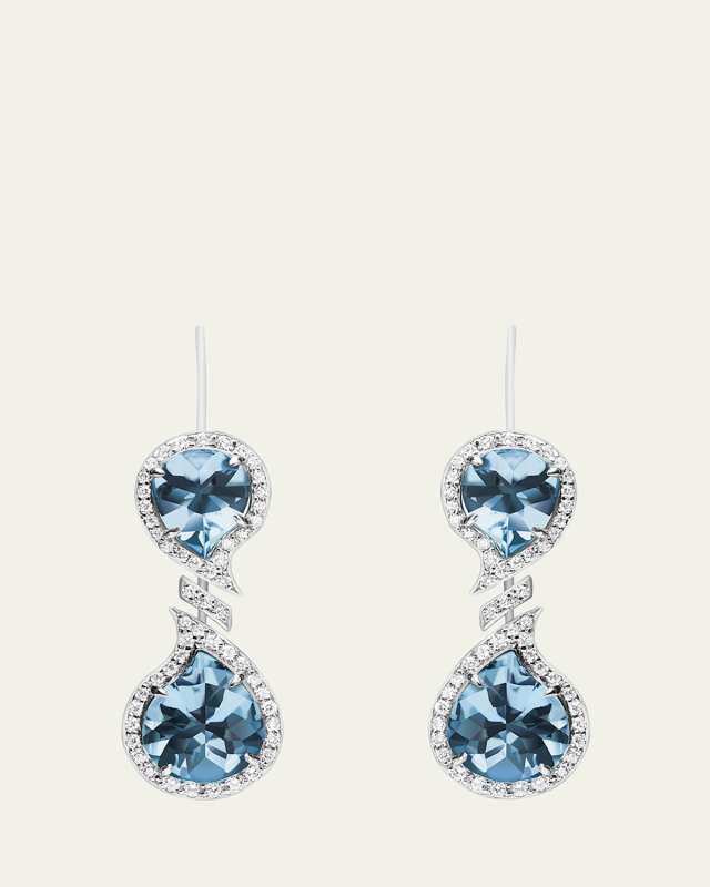 18K White Gold Aquamarine Sun and Moon Drop Earrings with Diamonds